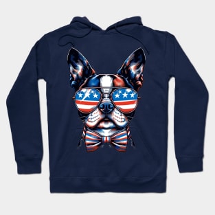 Boston Terrier Dog Sunglasses American Flag 4th of July Hoodie